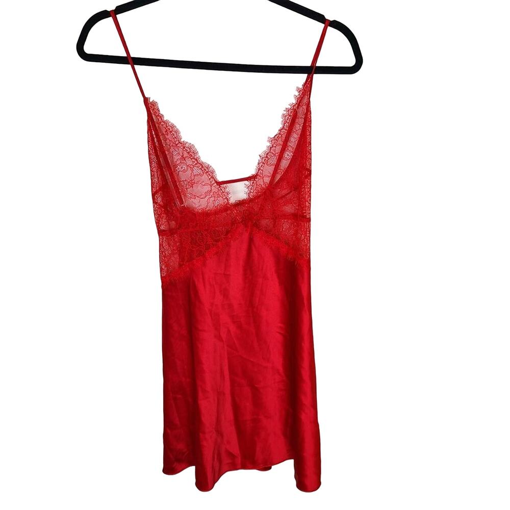 Victorias Secret Womens Eyelash Lace Satin Lingerie XL Boudoir Coquette Chemise